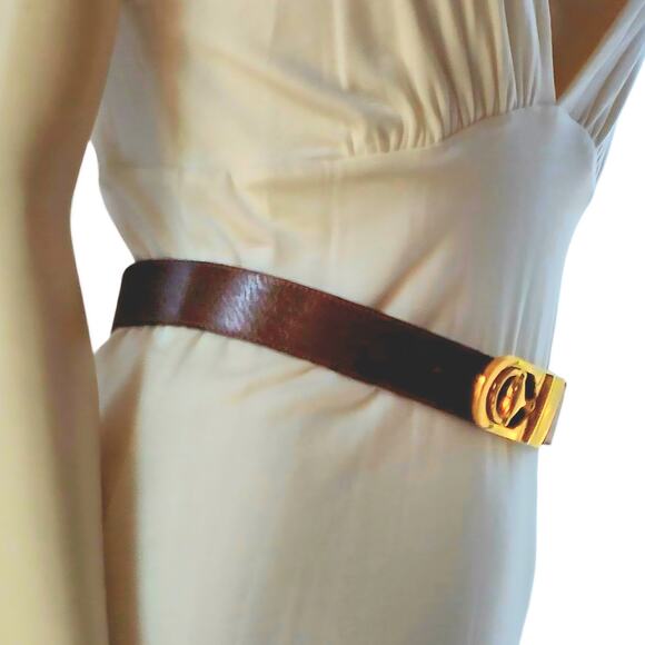 Vintage Gucci Stirrup Buckle Brown Leather Belt Gold Tone Small - Picture 8 of 16